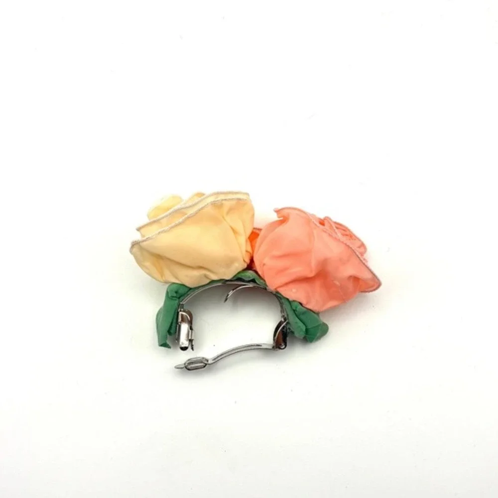 Vintage Fabric Cream Pink Rose Ponytail Hair‎ Clip Barrette Cottagecore Y2K Boho